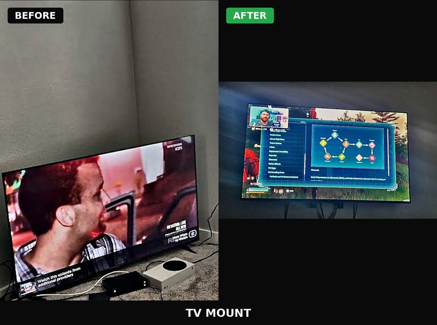 TV mount before and after